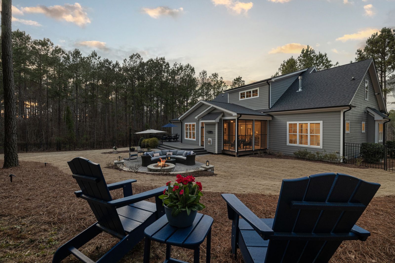 Finished stone patio and outdoor living space
